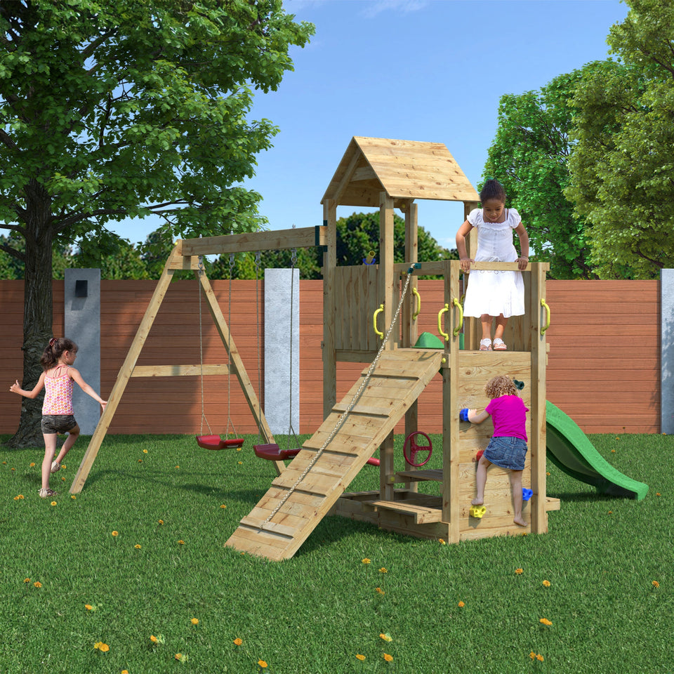 Climbing frame Summit Seeker Scramble large tower double swing climbing wall and slide