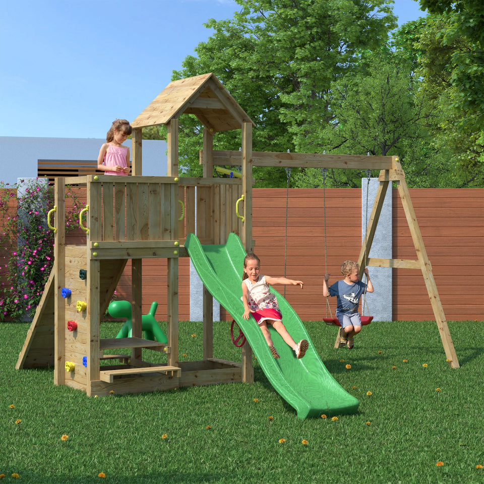 Climbing frame Summit Seeker Scramble large tower double swing climbing wall and slide
