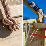Climbing frame Sky High Hideout featuring double swing, slide and climbing wall