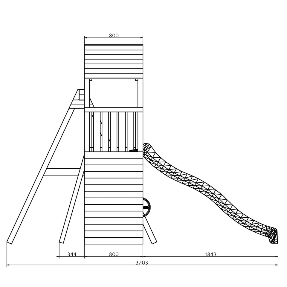 Climbing frame Sky High Hideout featuring double swing, slide and climbing wall