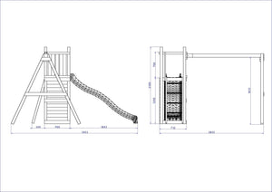 Climbing frame Rumble Ridge Rock Wall with double swing, slide and wall