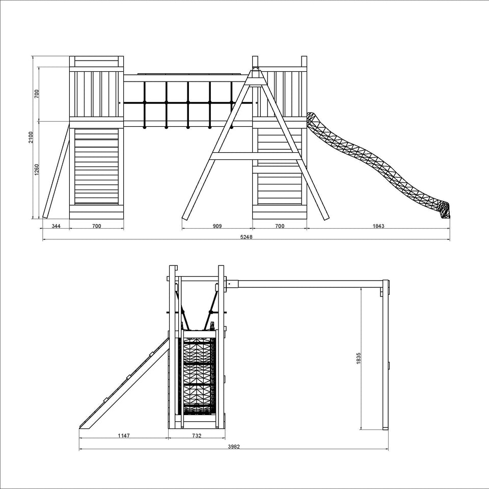 Climbing frame Maxi Fun featuring double Tower, Bridge,  swings climbing walls and slide