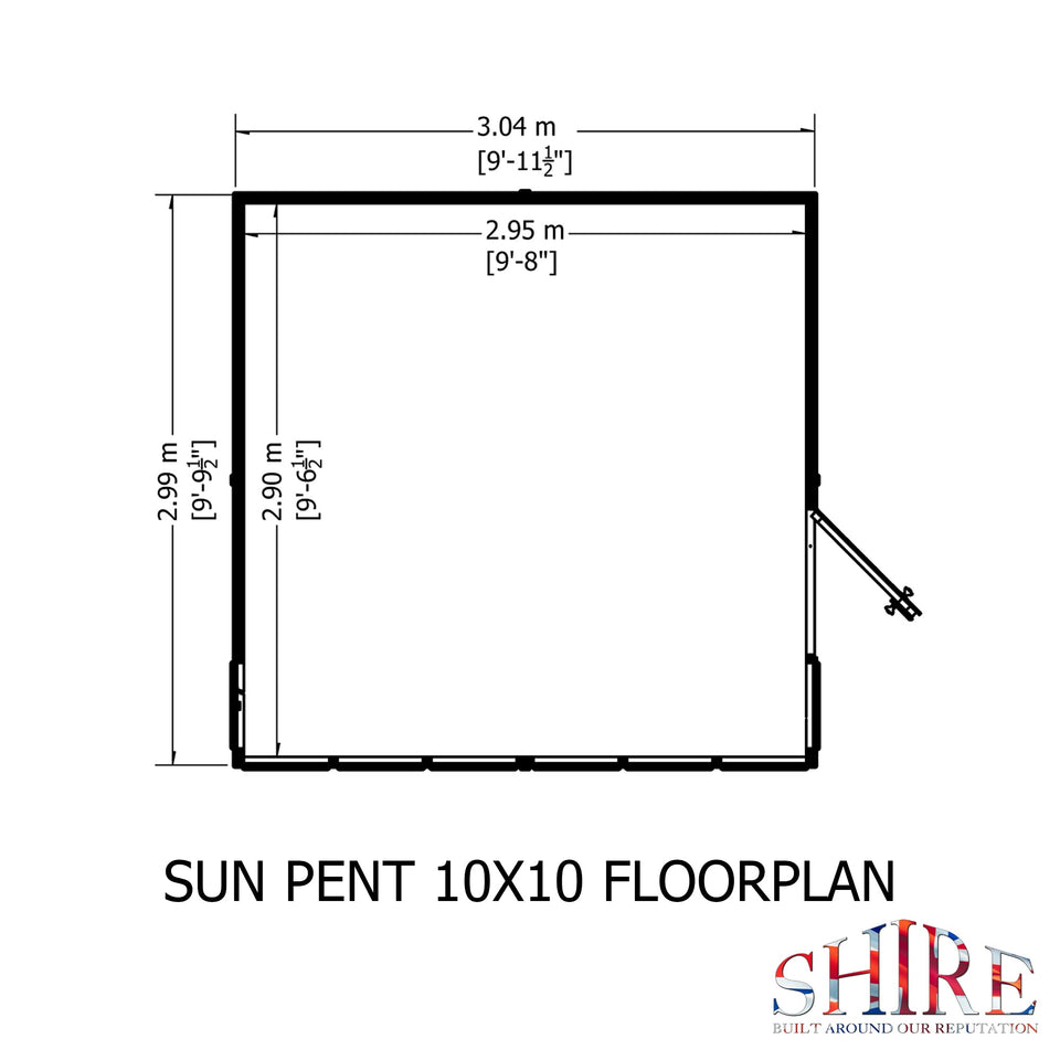 Sun Pent Potting Shed 10x10 Single Door 12mm Shiplap