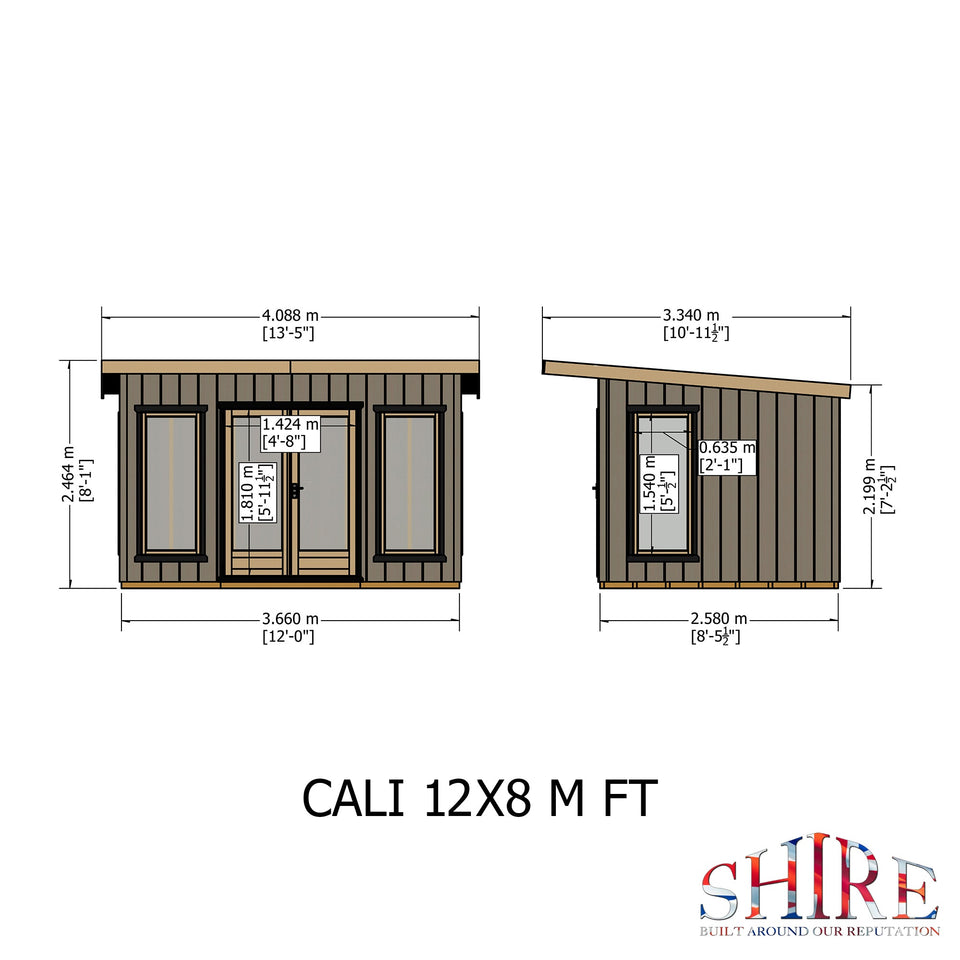 12x8 insulated Garden Studio Office Pent Roof