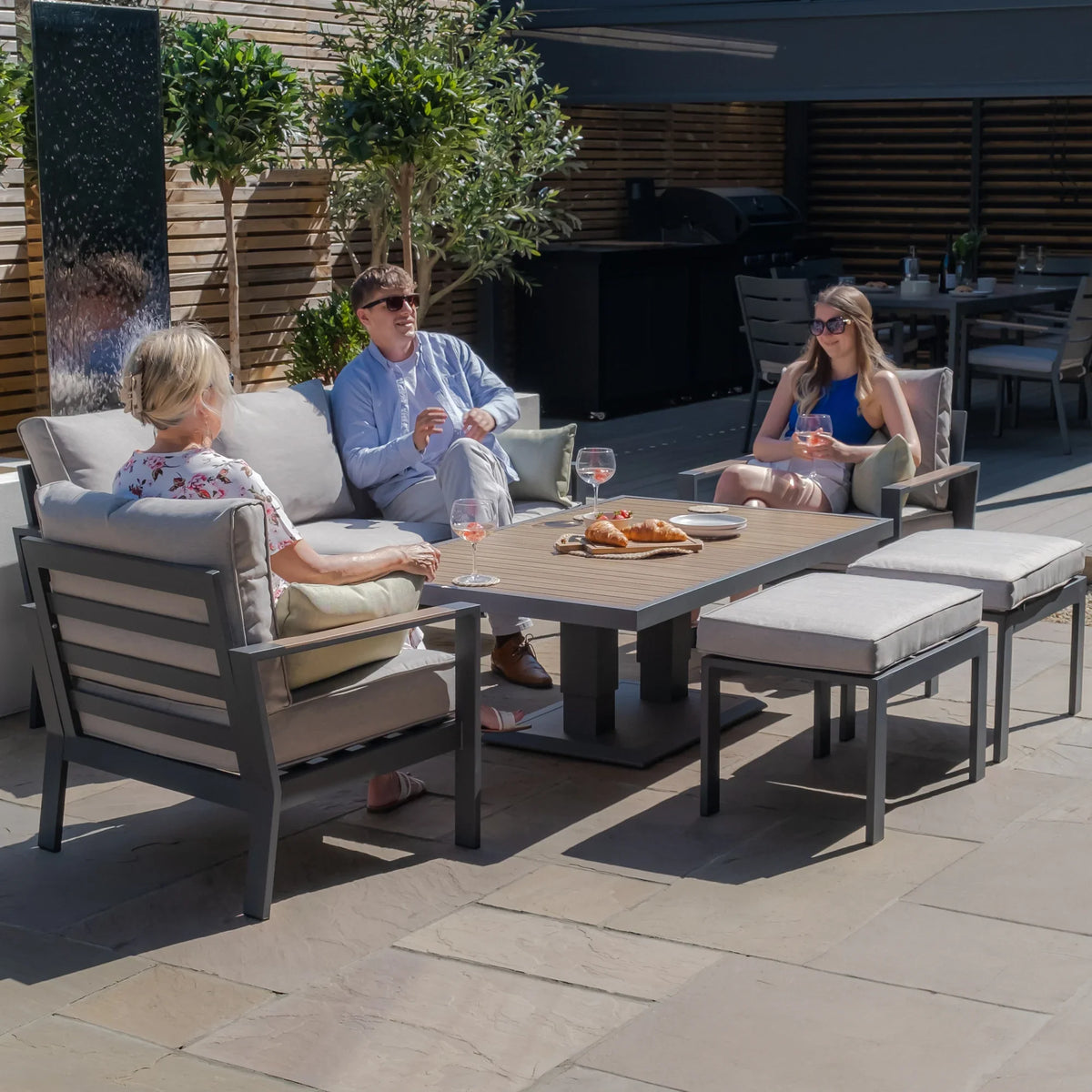 Vancouver 3 Seat Aluminium Sofa Set with Rising table by Maze Rattan. GardenBox Price £1699