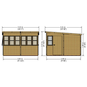 Sun Pent Potting Shed 10x10 Single Door 12mm Shiplap