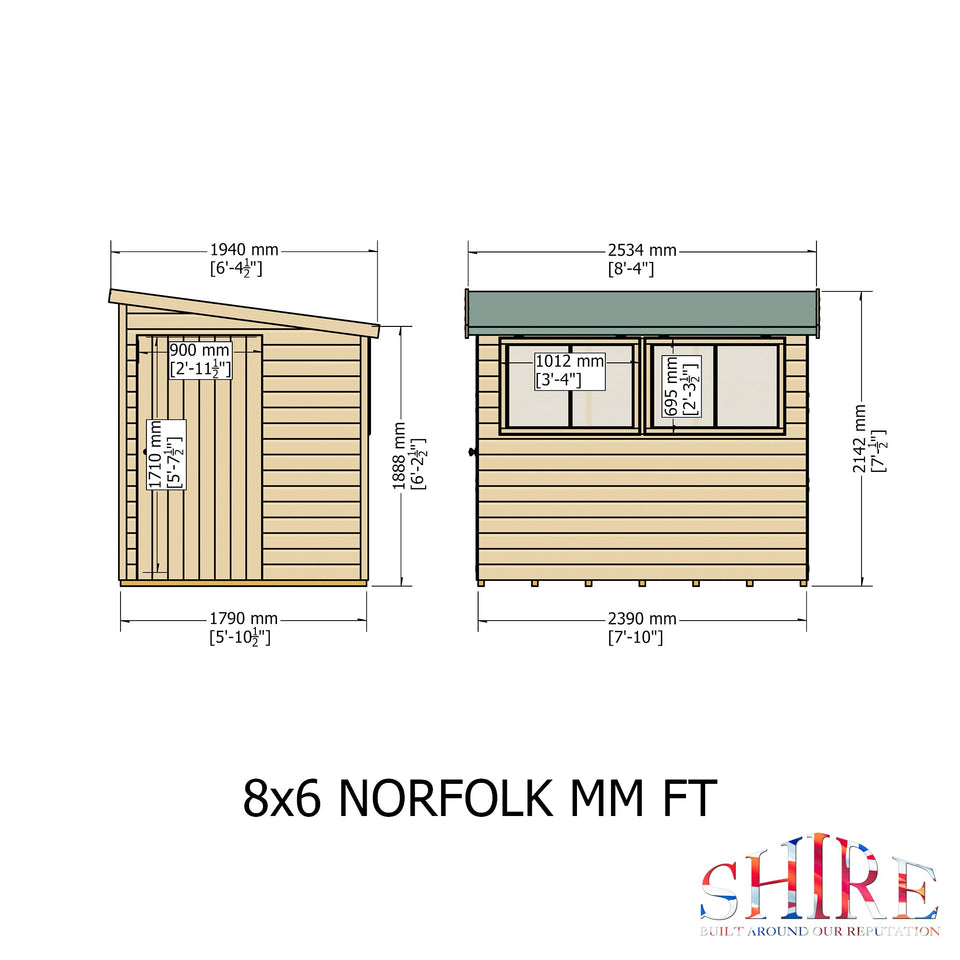 Norfolk Style A 8x6 Single Door 12mm Shiplap Garden Shed