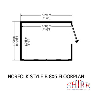 Norfolk Style B 8x6 Single Door 12mm Shiplap Garden Shed