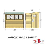 Norfolk Style B 8x6 Single Door 12mm Shiplap Garden Shed