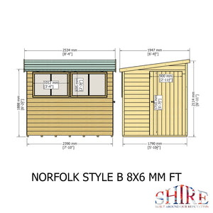 Norfolk Style B 8x6 Single Door 12mm Shiplap Garden Shed