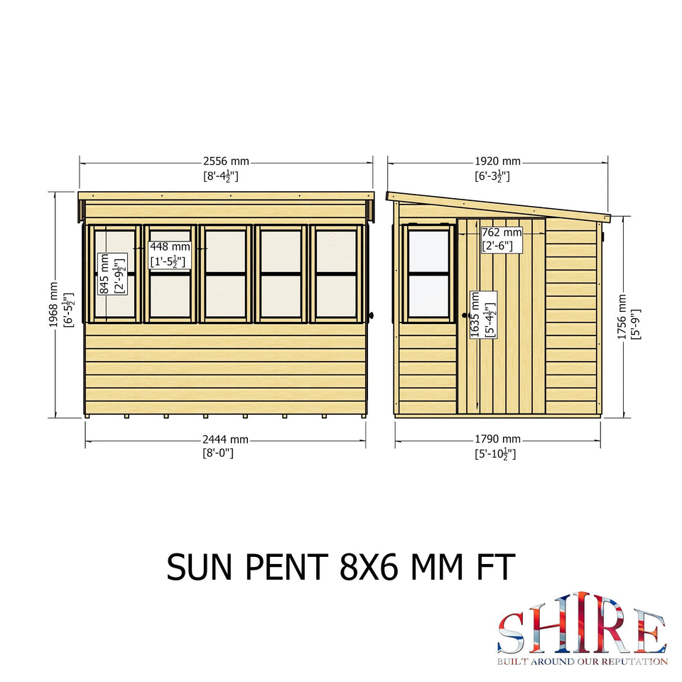 8x6 Sun Pent Potting Shed