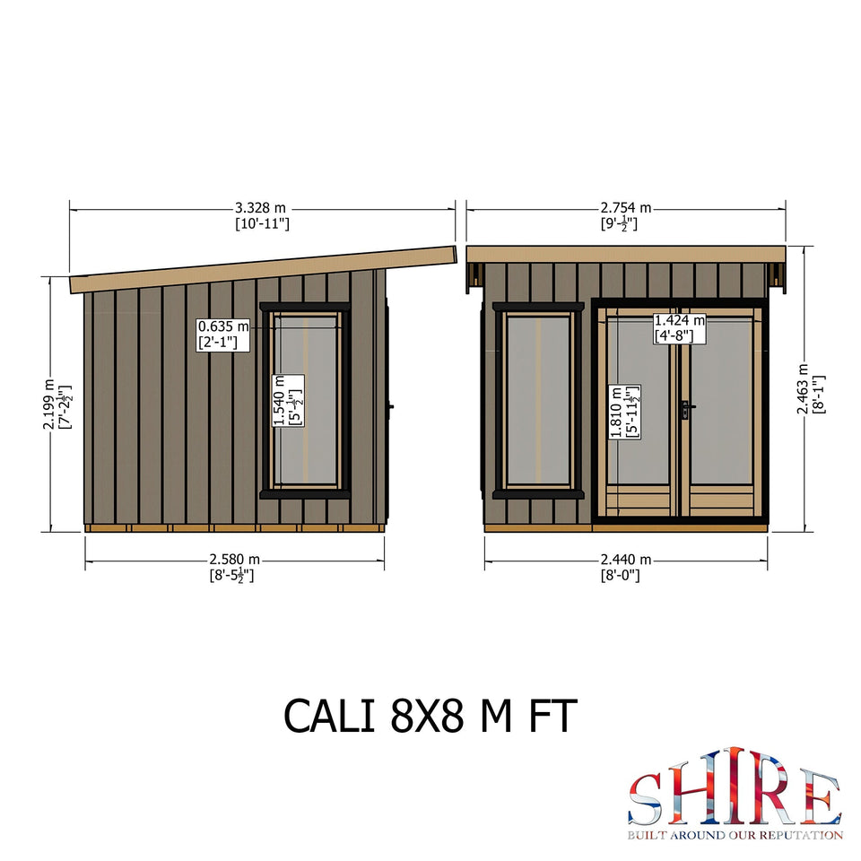 8x8 insulated Garden Studio Office Pent Roof