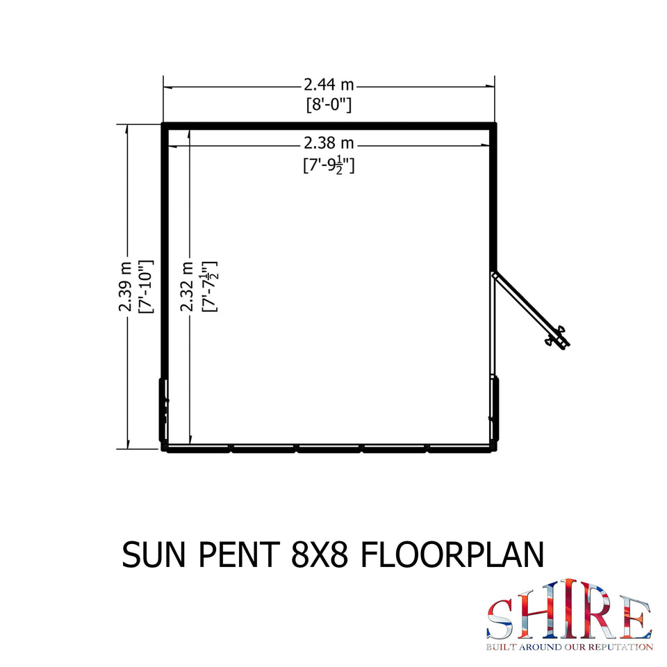 Sun Pent Potting Shed Style B 8x8 Single Door 12mm Shiplap