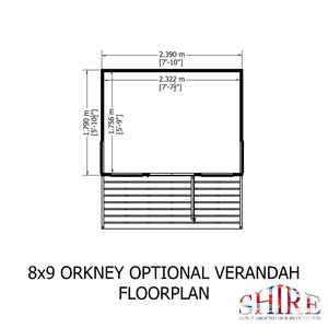 Orkney 8x9 Garden Shed with veranda 12mm Shiplap T&G