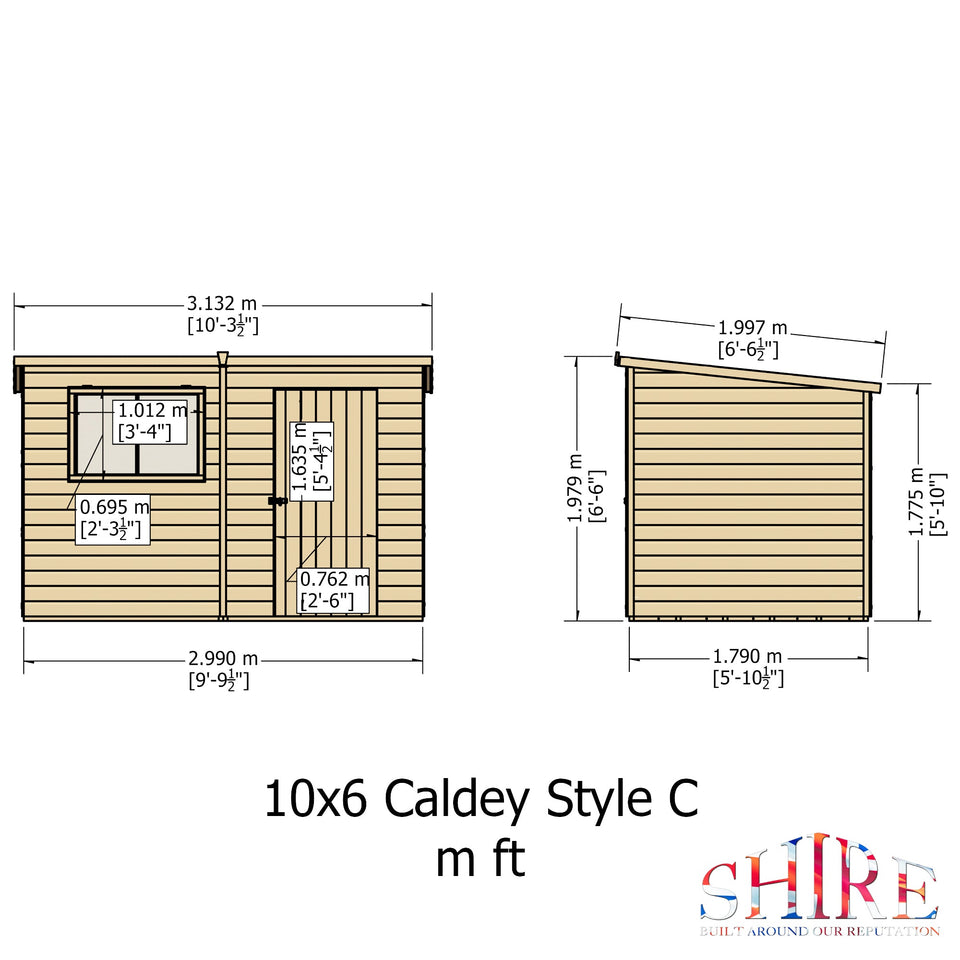 Caldey Single Door 10x6 style C 12mm Shiplap  Garden Shed