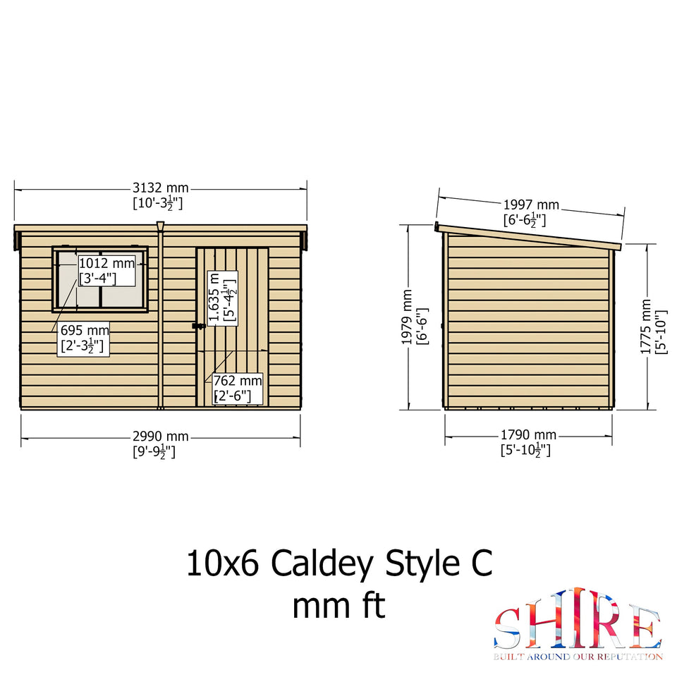 Caldey Single Door 10x6 style C 12mm Shiplap  Garden Shed