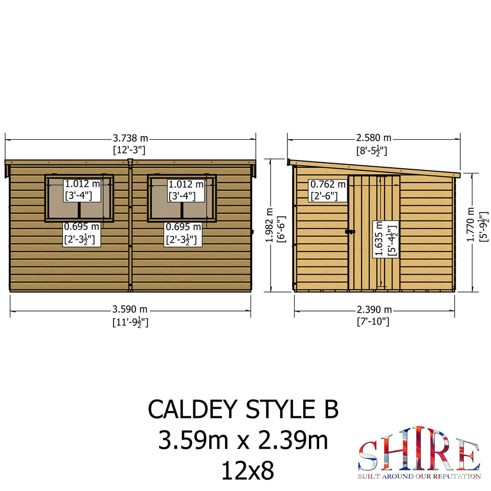 Caldey Single door style B  12x8 12mm Shiplap Garden Shed