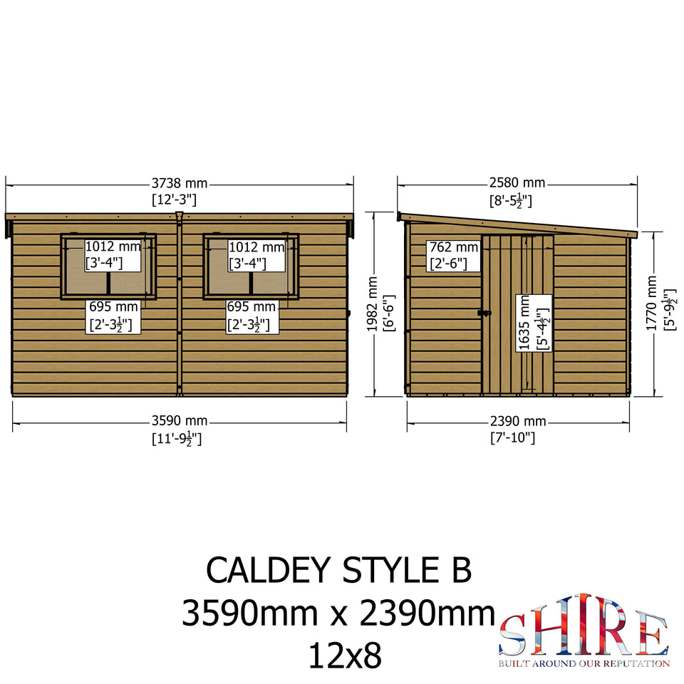Caldey Single door style B  12x8 12mm Shiplap Garden Shed
