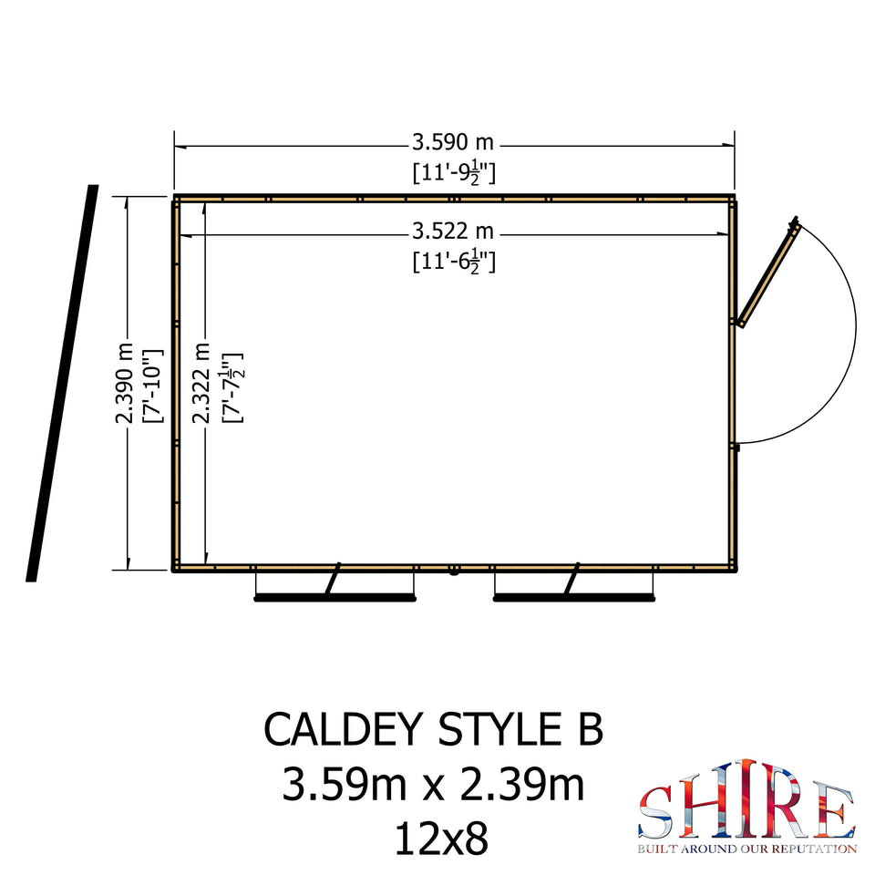 Caldey Single door style B  12x8 12mm Shiplap Garden Shed