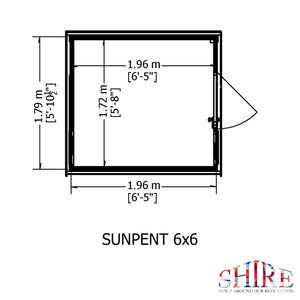 6x6 Sun Pent Potting Shed Style B Single Door 12mm Shiplap