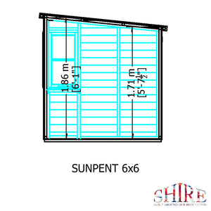 6x6 Sun Pent Potting Shed Style B Single Door 12mm Shiplap