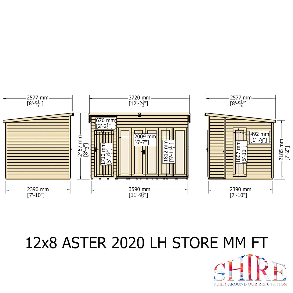 Aster 12x8 Left Hand Storage unit and Summerhouse 12mm Shiplap