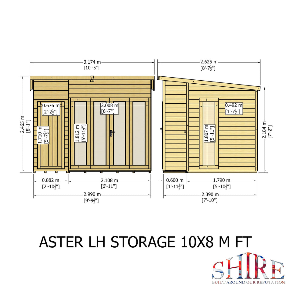 Aster 10x8 Left Hand Storage and Summerhouse 12mm Shiplap