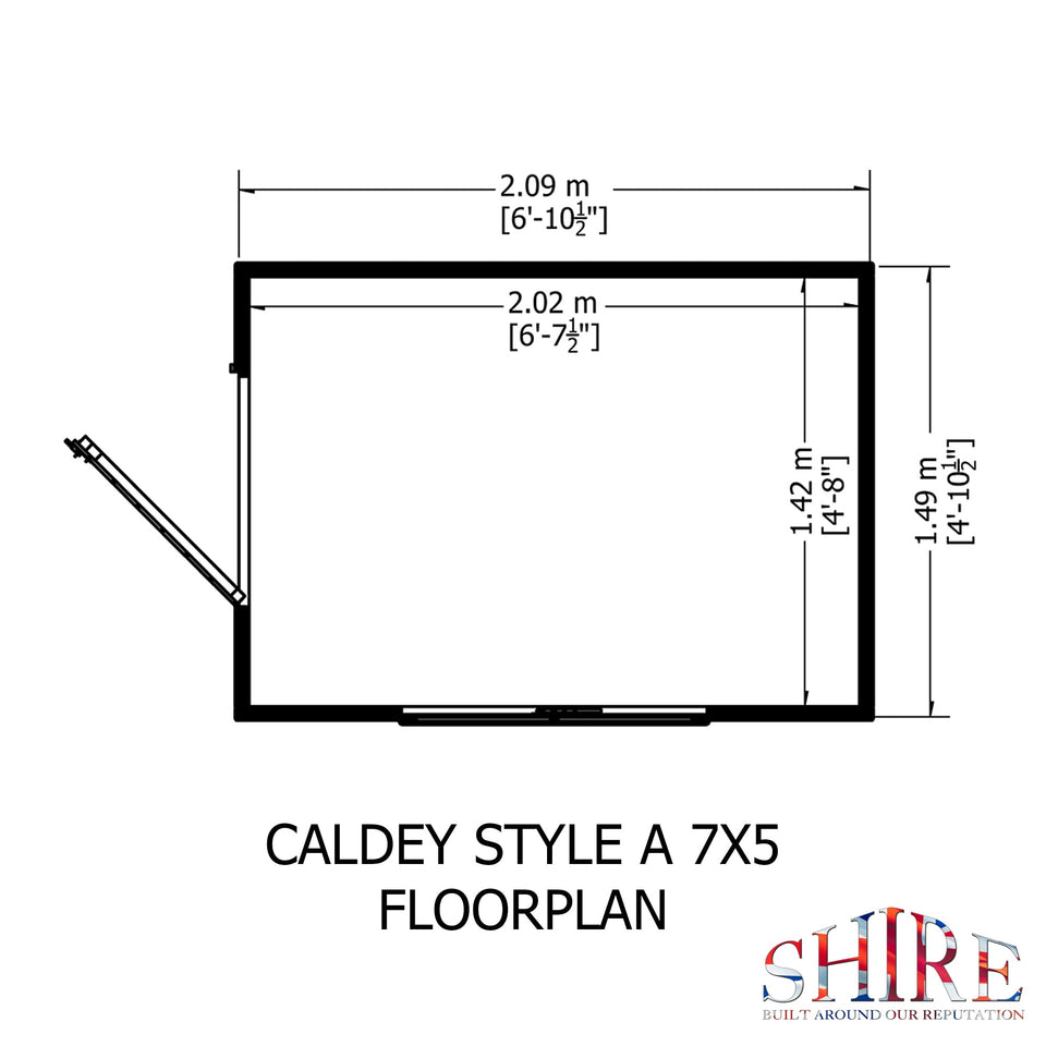 Caldey single door 7x5 style C 12mm Shiplap  Garden Shed