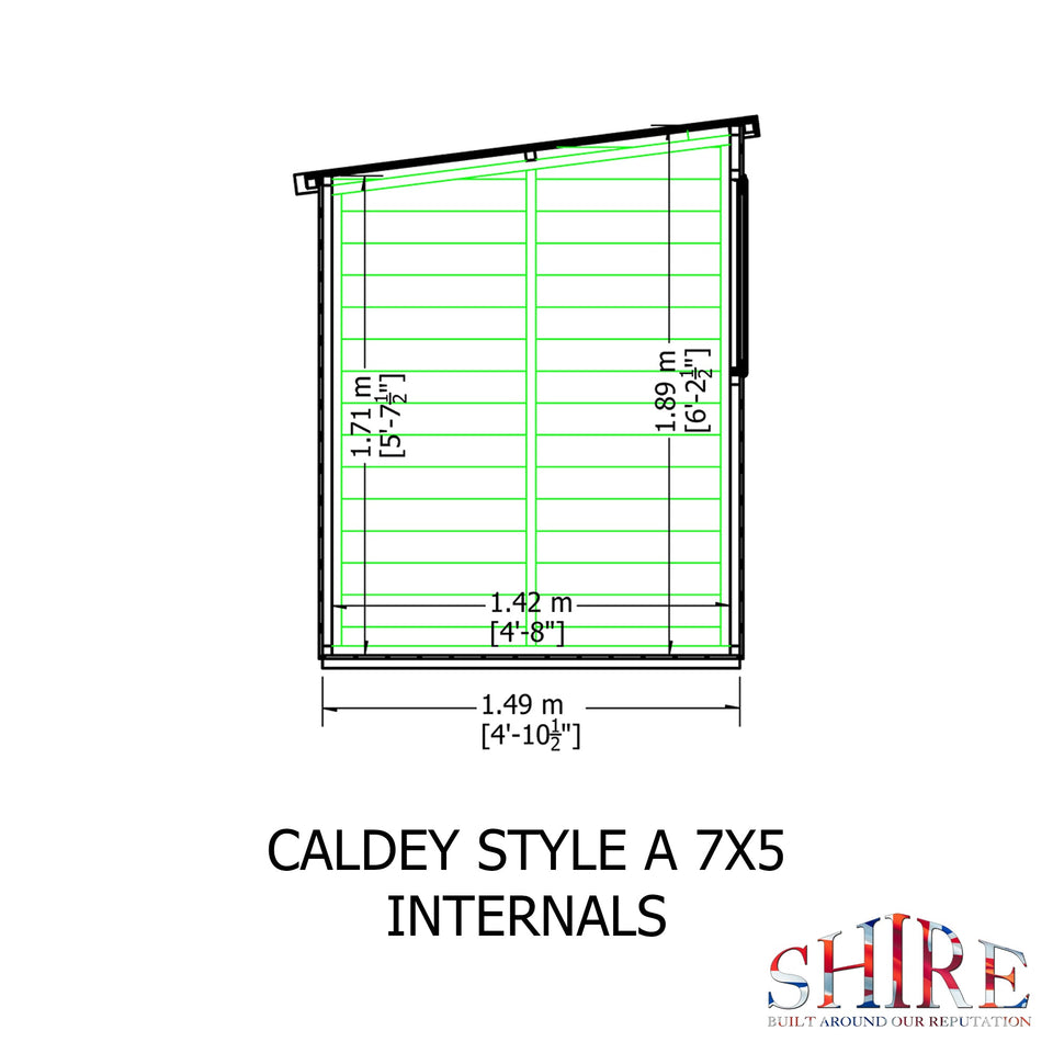 Caldey Single door  7x5 style D 12mm Shiplap Garden Shed