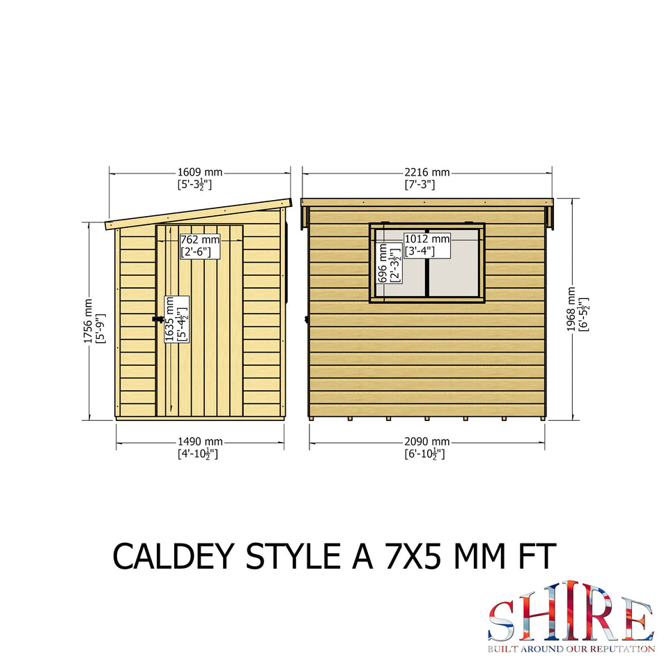 Caldey Single door  7x5 style D 12mm Shiplap Garden Shed