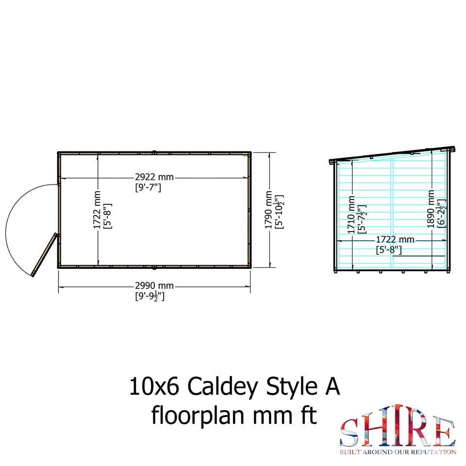 Caldey Single Door 10x6 style A 12mm Shiplap  Garden Shed