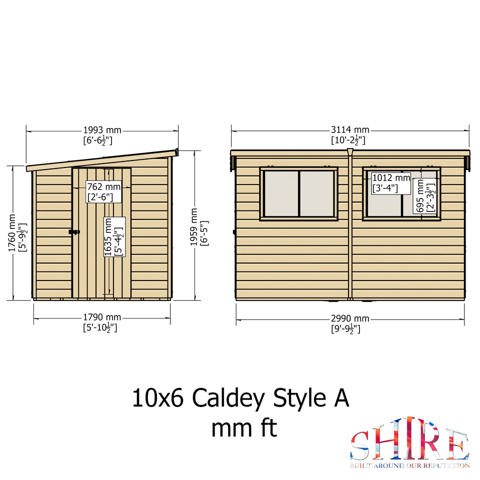 Caldey Single Door 10x6 style A 12mm Shiplap  Garden Shed