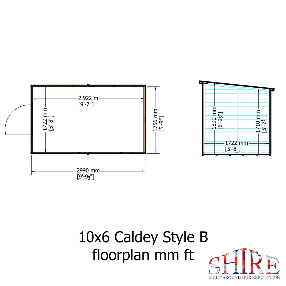 Caldey Single Door 10x6 style B 12mm Shiplap Garden Shed