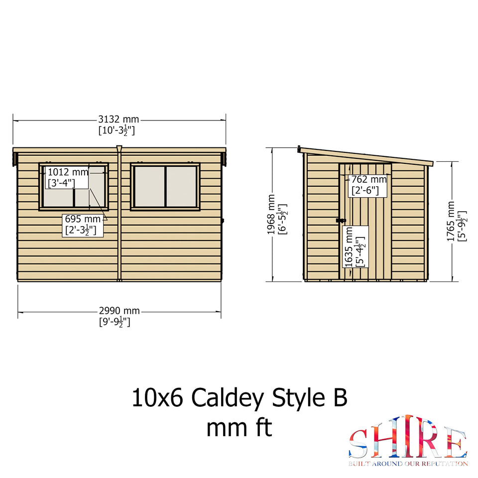 Caldey Single Door 10x6 style B 12mm Shiplap Garden Shed