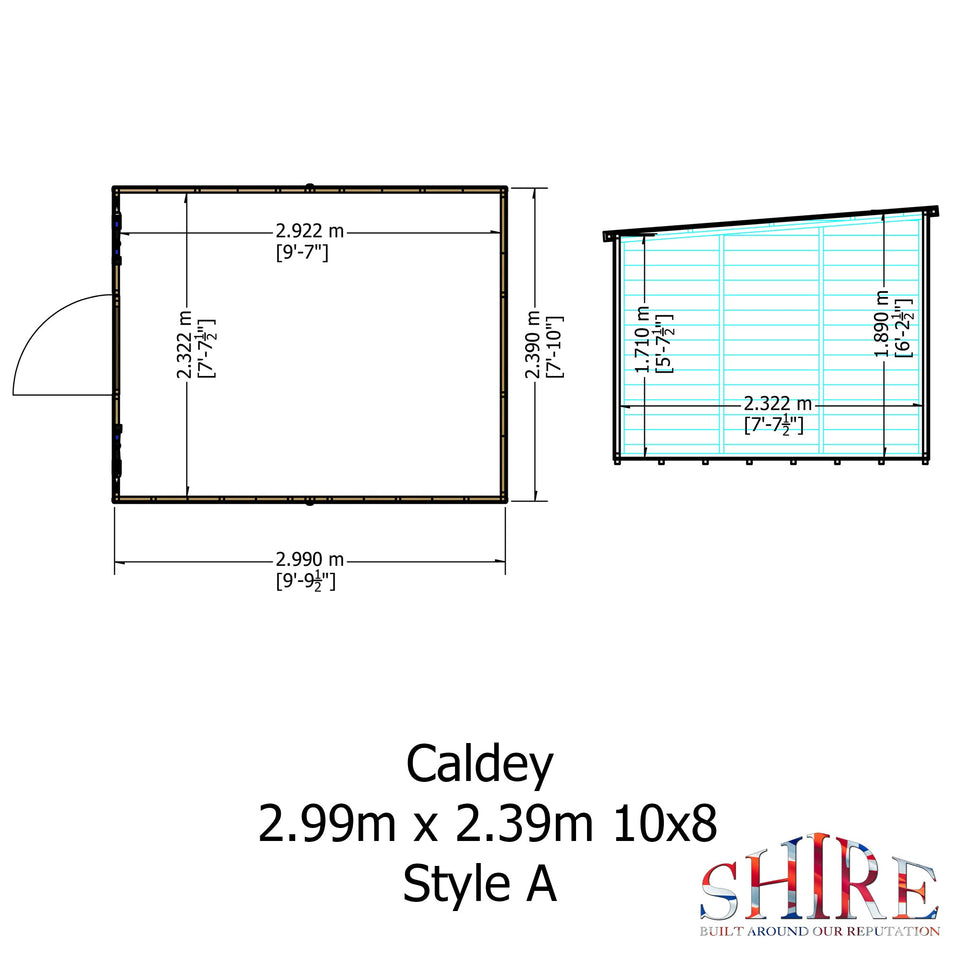 Caldey Single Door 10x8 style A 12mm Shiplap Garden Shed