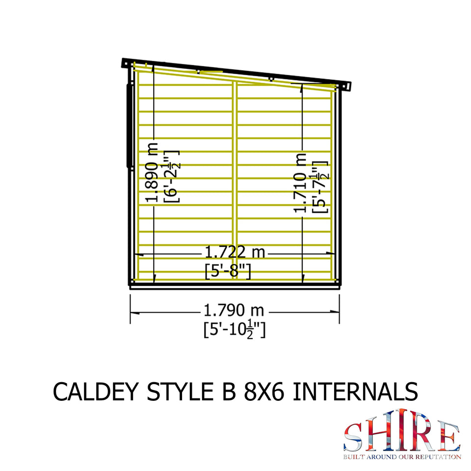 Caldey Single Door 8x6 style B 12mm Shiplap Garden Shed