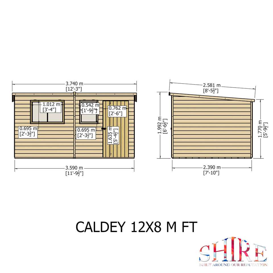 Caldey single door 12x8 Style C 12mm Shiplap Garden Shed
