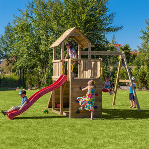 Climbing frame Adventure Peaks Fortress 3 with swing, slide, wall and rope