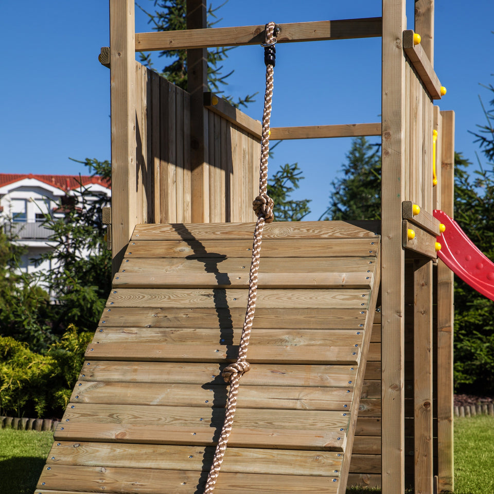 Climbing frame Adventure Peaks Fortress 3 with swing, slide, wall and rope