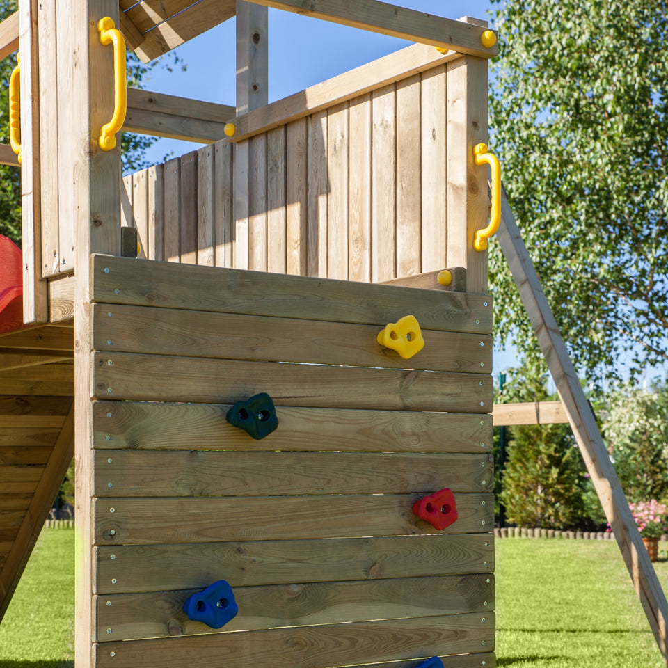Climbing frame Adventure Peaks Fortress 3 with swing, slide, wall and rope