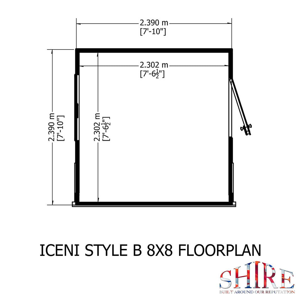 8x8 Iceni Potting Shed Style B Single Door 12mm Shiplap