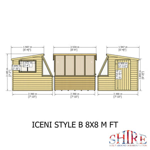8x8 Iceni Potting Shed Style B Single Door 12mm Shiplap