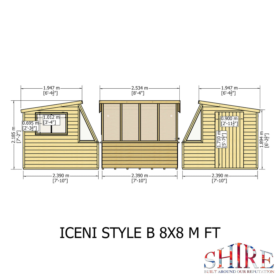 8x8 Iceni Potting Shed Style B Single Door 12mm Shiplap