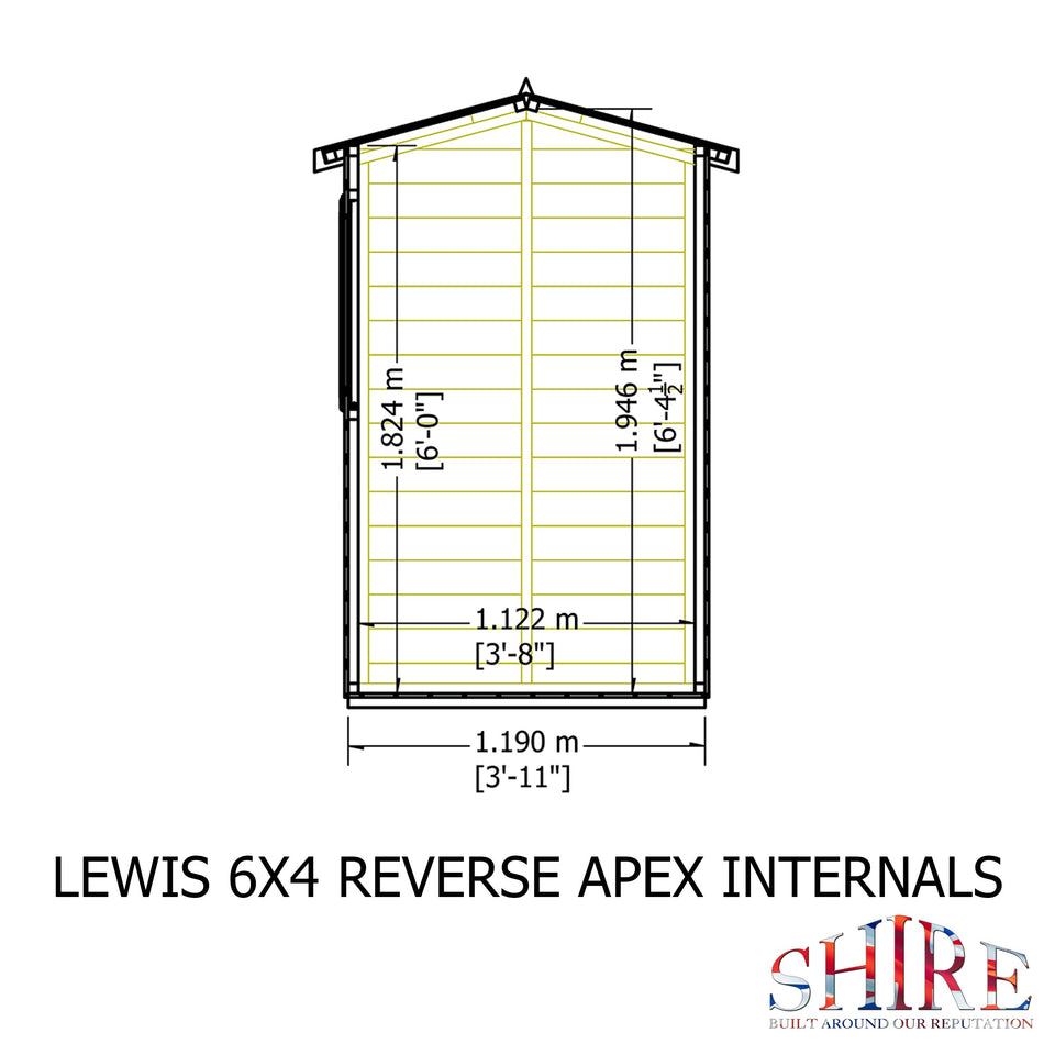 Lewis 6x4 Reverse Apex Style D Garden Shed Single Door 12mm T&G