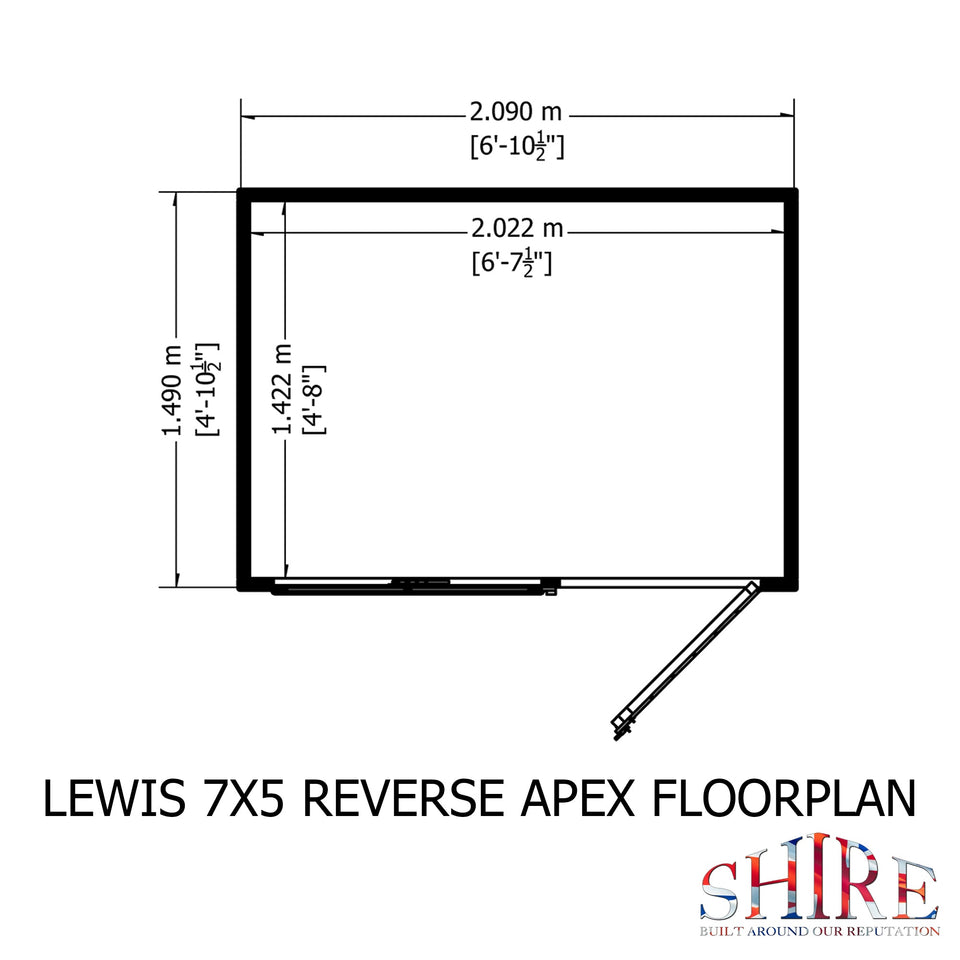 Lewis 7x5 Reverse Apex Style C Garden Shed 12mm Shiplap T&G