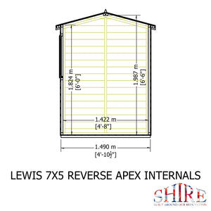 Lewis 7x5 Reverse Apex Style D Garden Shed 12mm Shiplap T&G