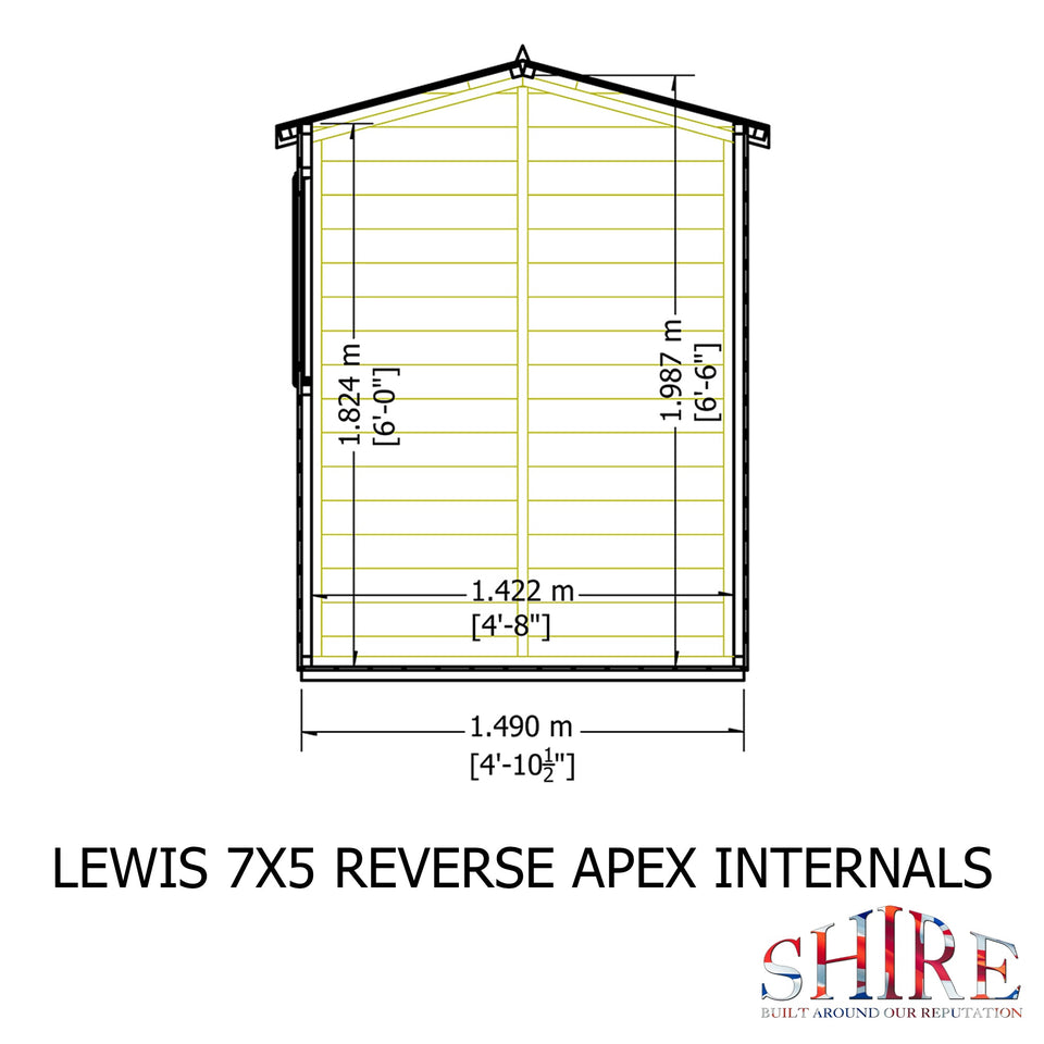 Lewis 7x5 Reverse Apex Style D Garden Shed 12mm Shiplap T&G