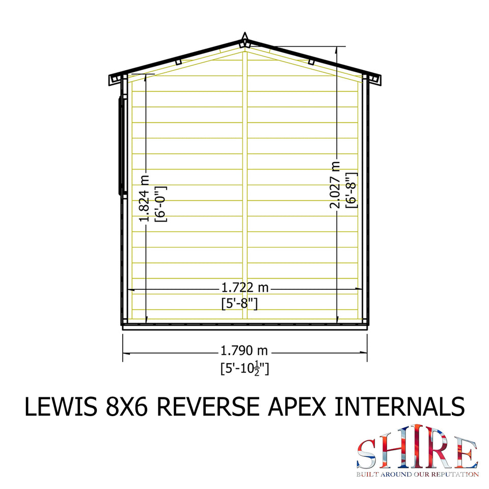 Lewis 8x6 SD Reverse Apex Style D Garden Shed 12mm Shiplap T&G