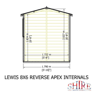 Lewis 8x6 SD Reverse Apex Style C Garden Shed 12mm Shiplap T&G