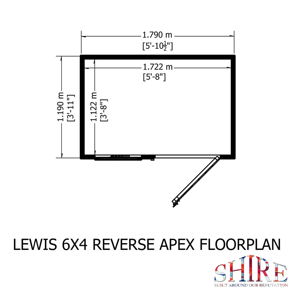 Lewis 6x4 Reverse Apex Style C Garden Shed Single Door 12mm T&G